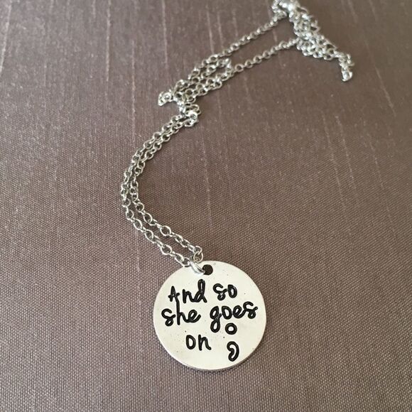 Silver Tone Semi Colon And So She Goes On Necklace NWT - Picture 2 of 4